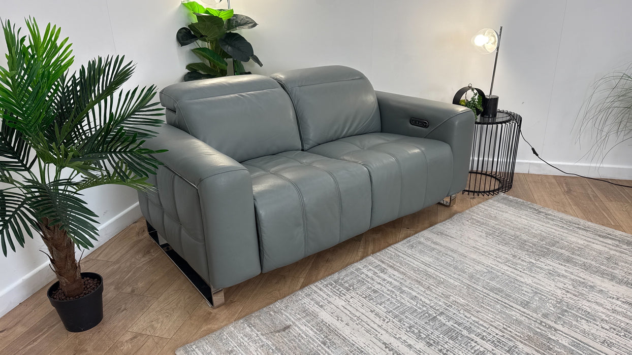 Sofology Marvella Leather 2 Seater Power Recliner/Headrest in Trusty Sheen Granite Teal