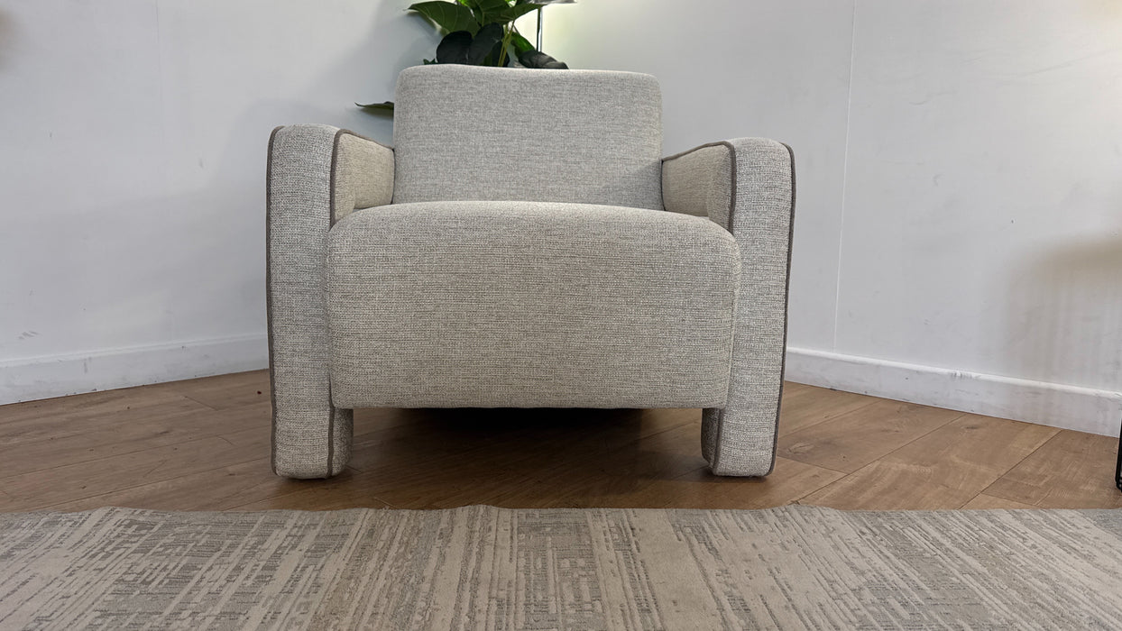 Sofology Russo Fabric Accent Chair in Lustre Weave Contrast Piping Natural Mix