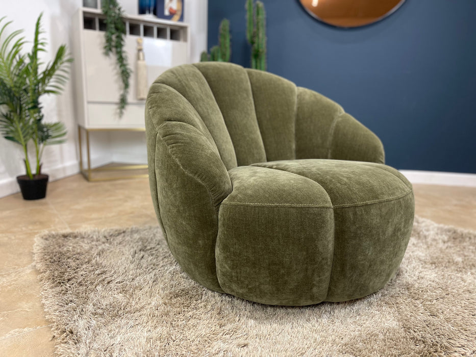 Nobu Chair Relaxed Chenille Olive Green Fabric Swivel (WA2)