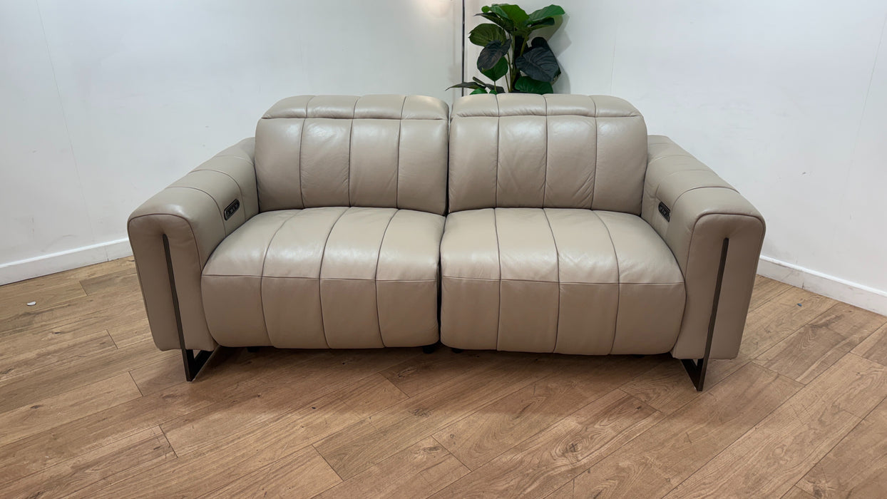 Sofology Paramount Leather 2.5 Seater Power Recliner/Headrest in Trusty Embossed Stone