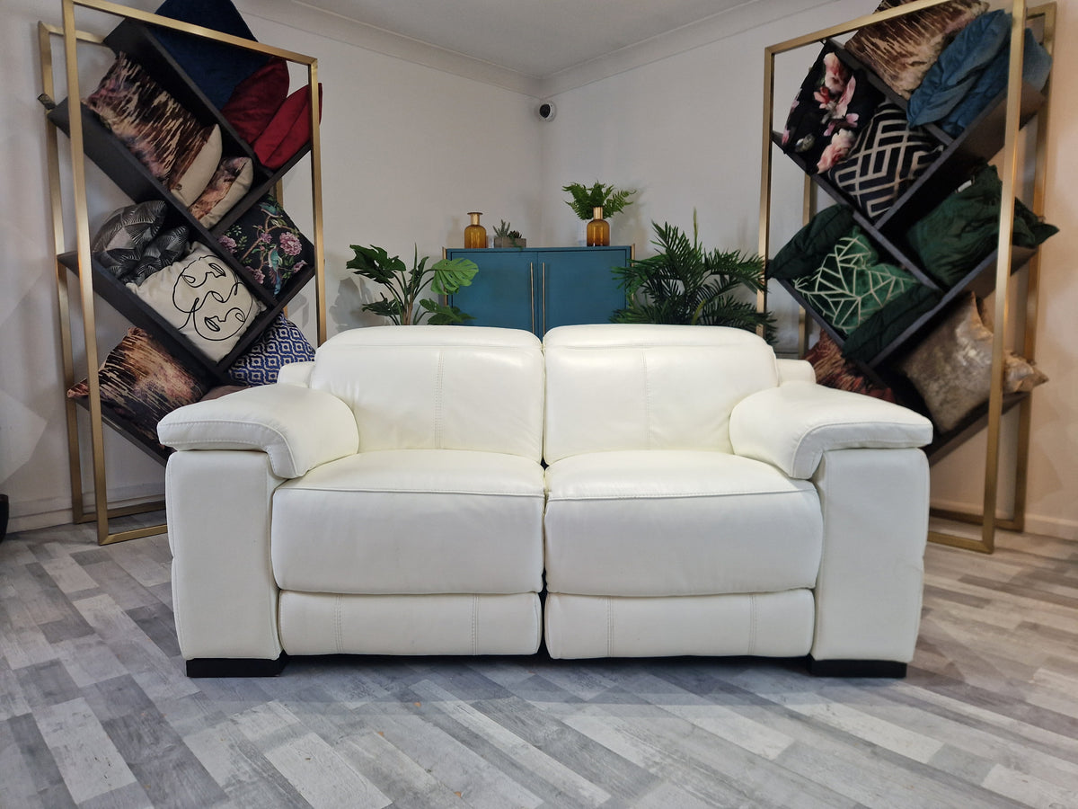 Laurence 2 Seat Leather Power Reclining Sofa Le Mans White — The