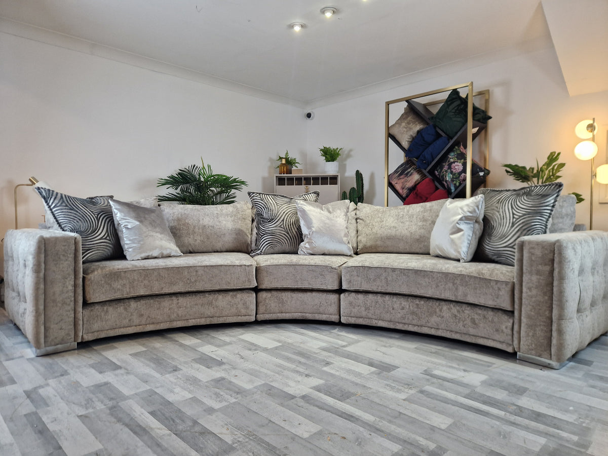 Midas 4 Seater Fabric Curved Sofa Grey Mix — The Sofa Clearance Outlet