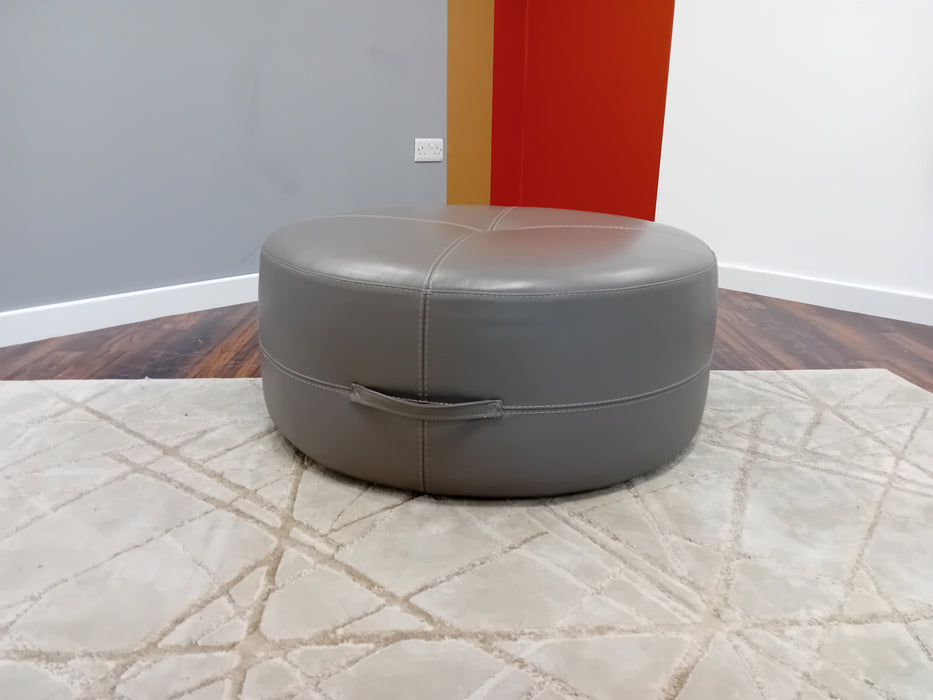 Lucca Round Footstool-leather-fossil grey