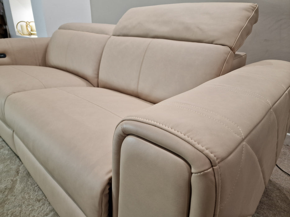Mason 3 Seater - Leather Pow Rec Sofa - Fawn
