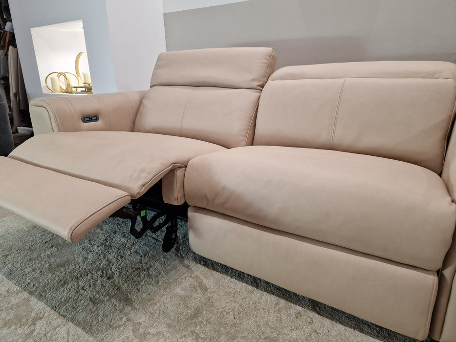 Mason 3 Seater - Leather Pow Rec Sofa - Fawn