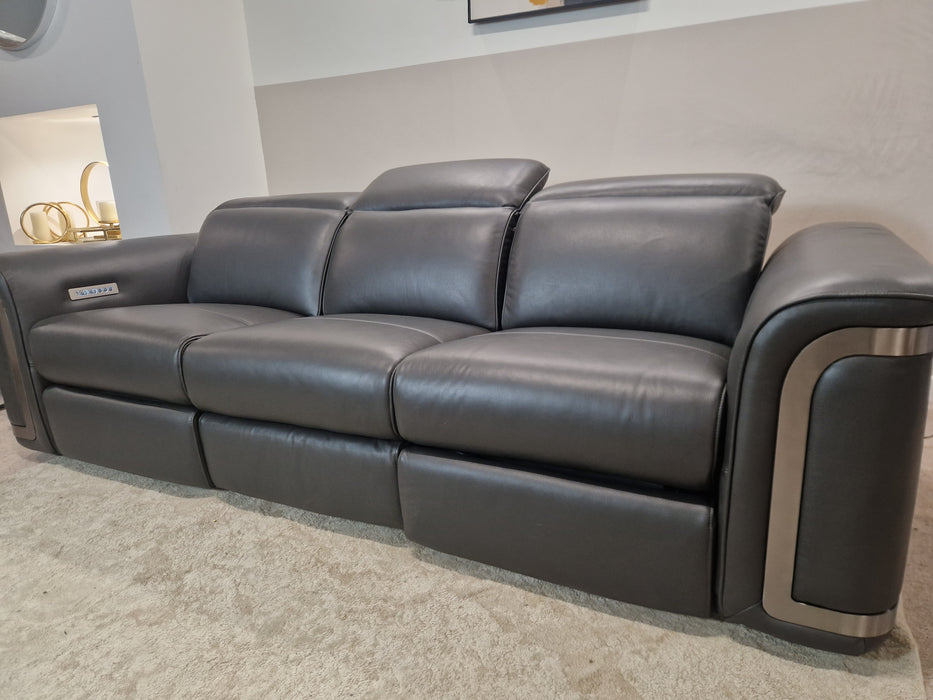 Plaza 3 Seat - Leather Pow Rec Sofa - Charcoal
