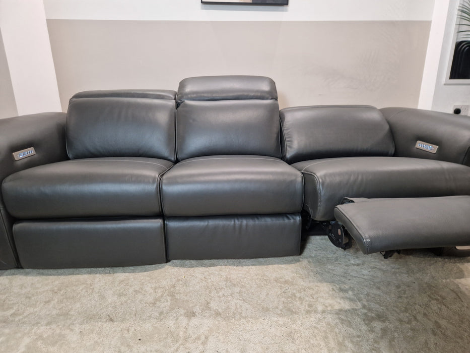 Plaza 3 Seat - Leather Pow Rec Sofa - Charcoal