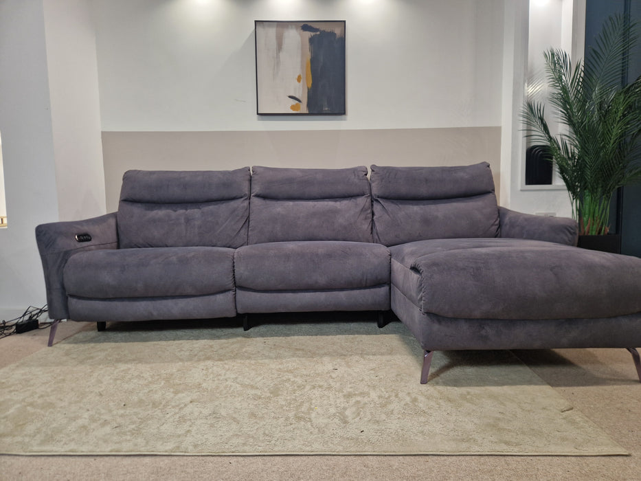 Renato 3 Seater Chaise - Leather Sofa - Dexter Charcoal