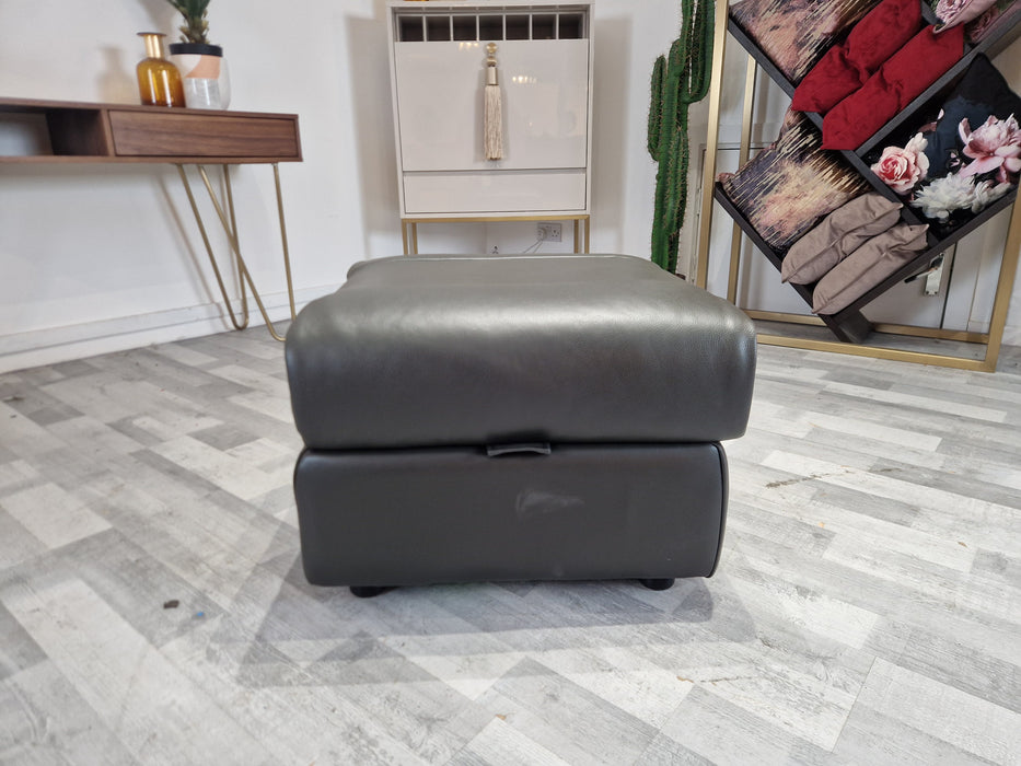 Ezra Footstool - Leather - Charcoal (J27)