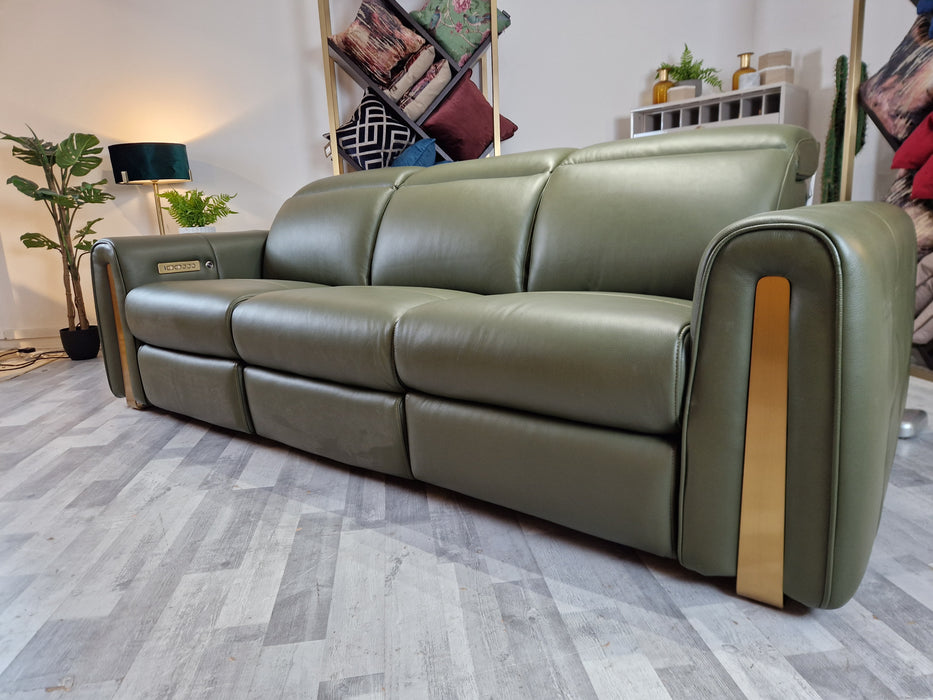 Kingsbridge - 3 Seater Power Reclining Sofa w/ Heated Seat - Dark Olive