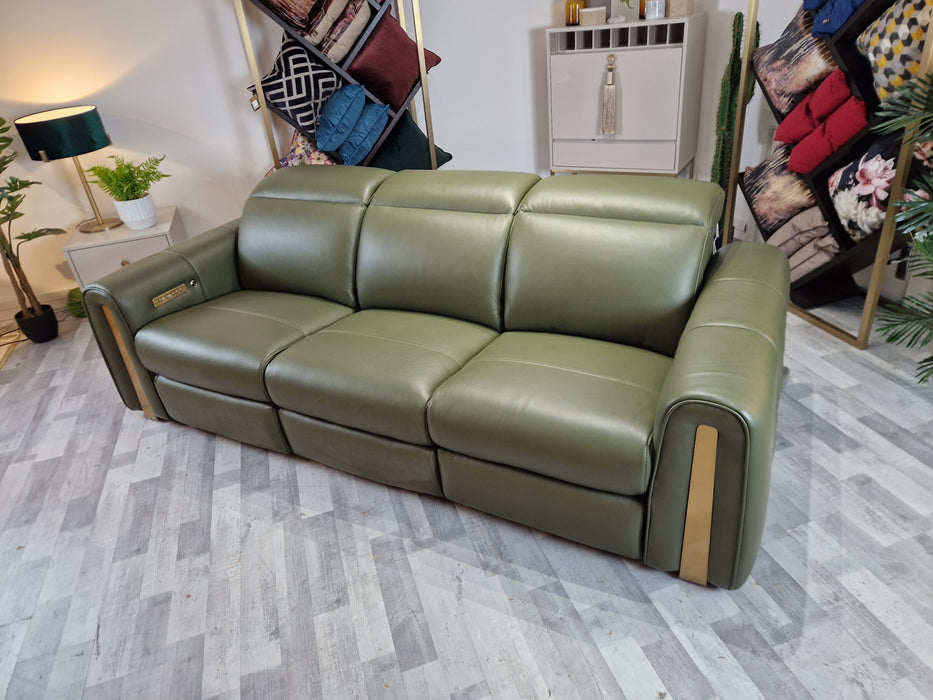 Kingsbridge - 3 Seater Power Reclining Sofa w/ Heated Seat - Dark Olive