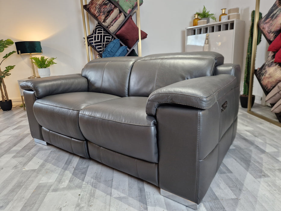Laurence 2 Seater - Leather Power Rec Sofa - Charcoal