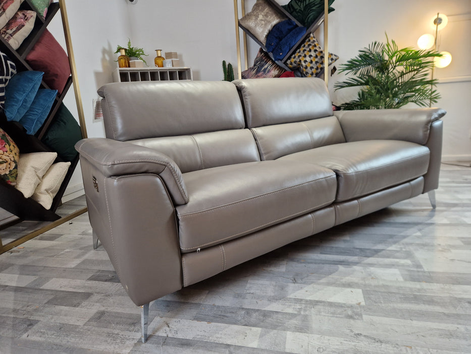 Illinois 2.5 Seat - Leather Pow Rec Sofa - Fossil Grey