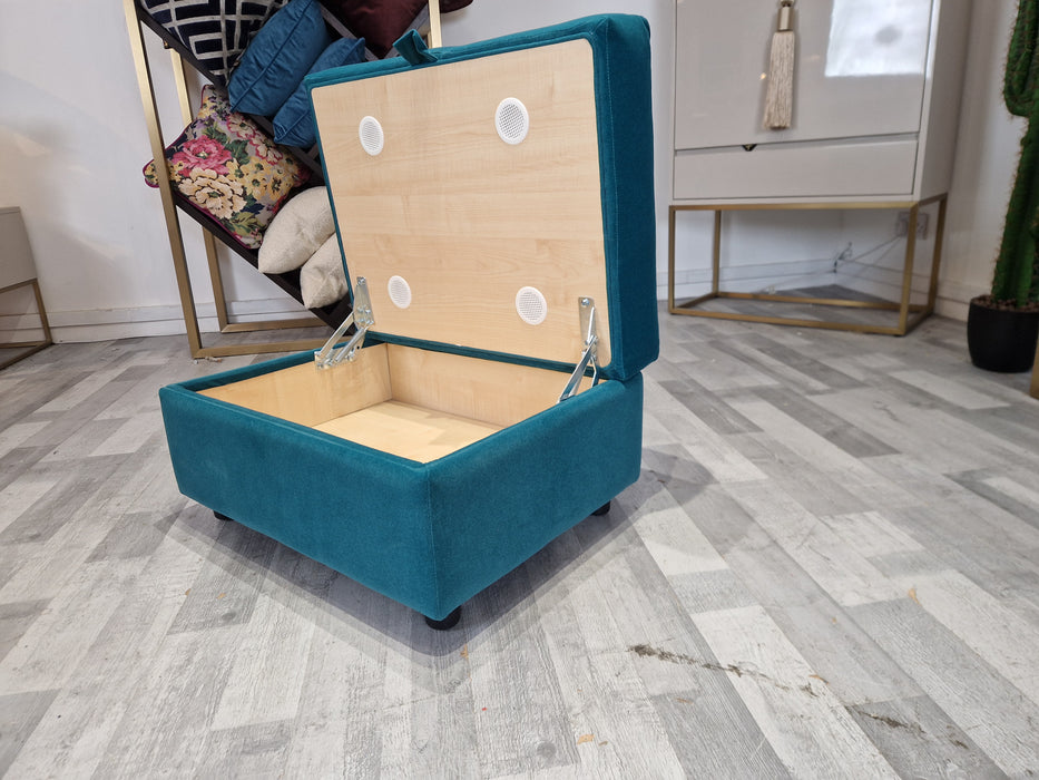 Finchley Storage Footstool - Fabric - Teal All Over