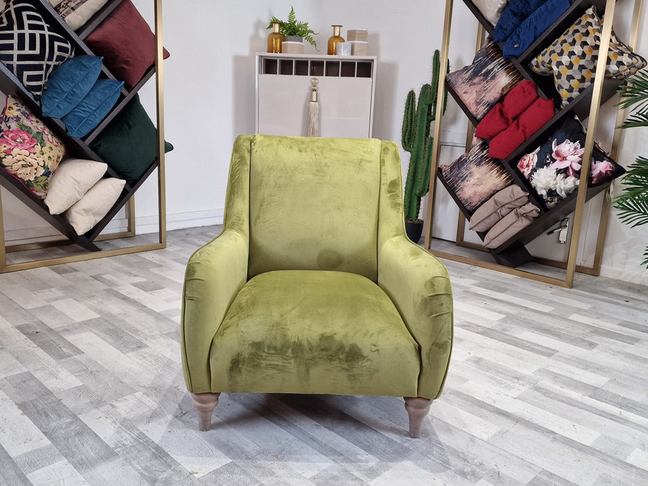 Canterbury 1 Seater - Fabric Accent Chair - Velvet Olive All Over (J27)