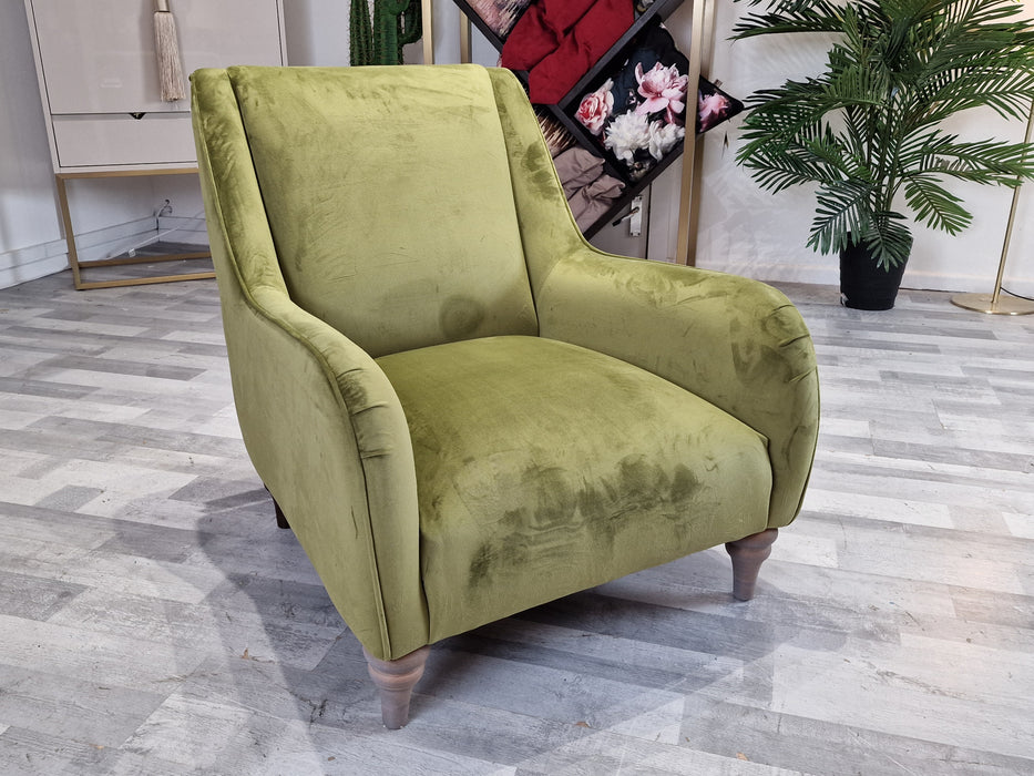 Canterbury 1 Seater - Fabric Accent Chair - Velvet Olive All Over (J27)