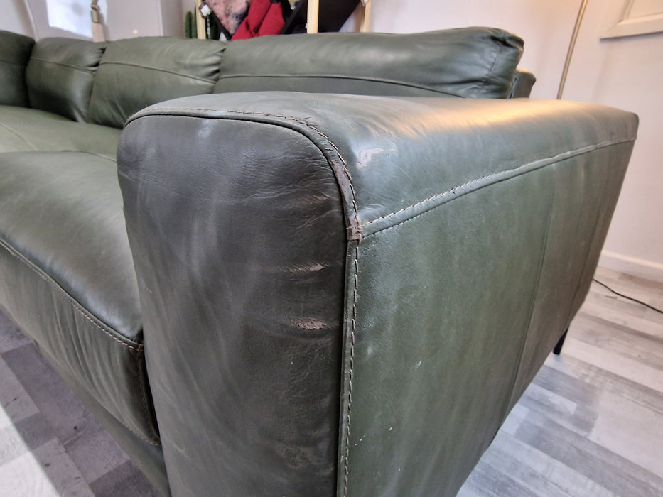 Nuela 1 Terminal Corner 2 - Leather Sofa - Dark Olive