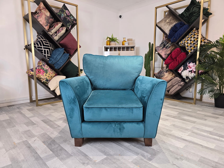 Canterbury 1 Seater - Fabric Chair - Velvet Teal/Silver