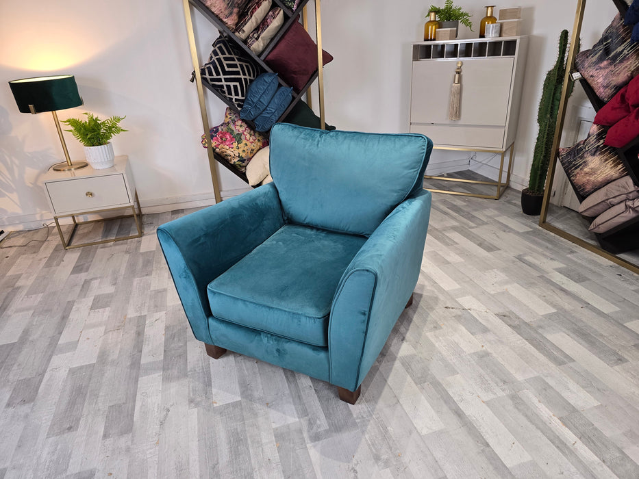 Canterbury 1 Seater - Fabric Chair - Velvet Teal/Silver