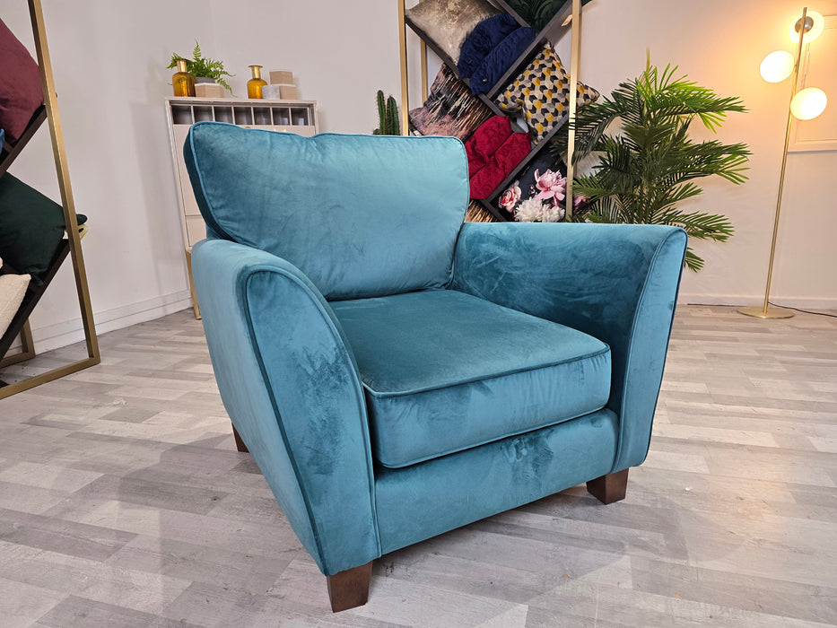 Canterbury 1 Seater - Fabric Chair - Velvet Teal/Silver