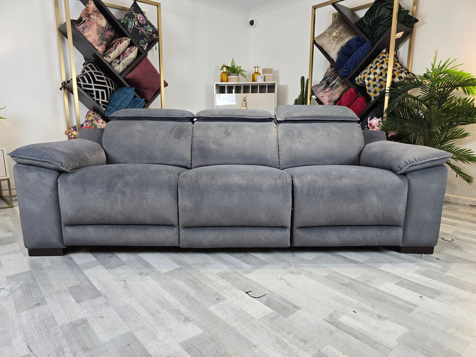 Benz 3 Seater - Fabric Power Reclining Sofa - Charcoal