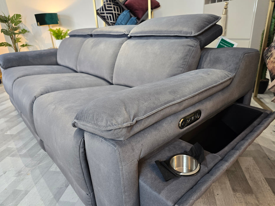 Benz 3 Seater - Fabric Power Reclining Sofa - Charcoal