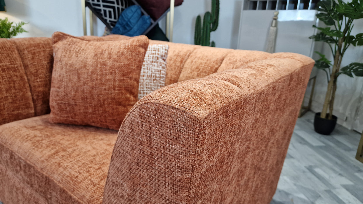 Downtown 1.5 Seat - Fabric Loveseat - Basketweave Rust All Over