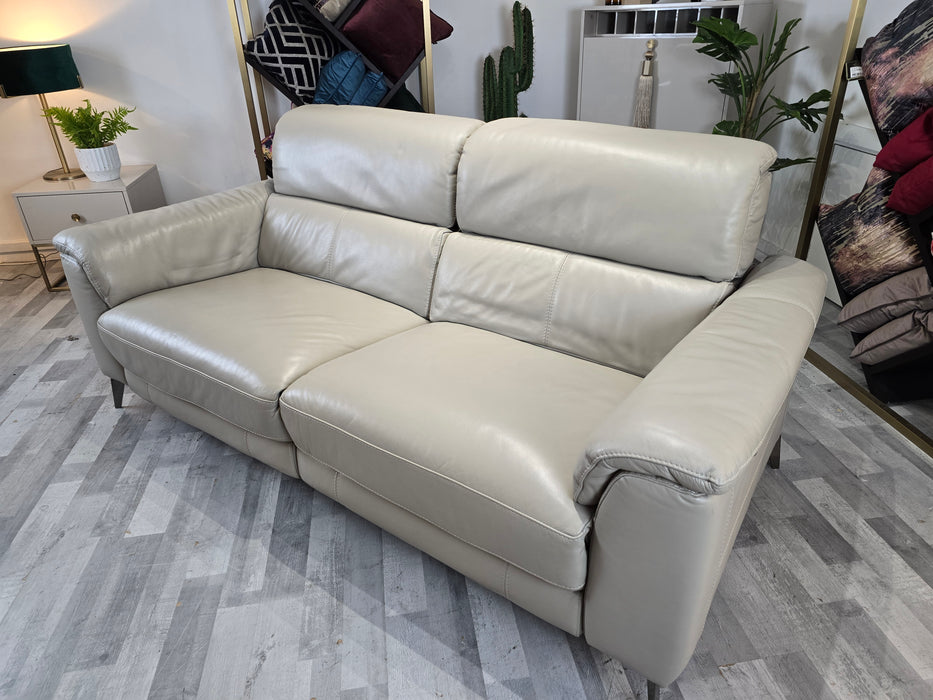 Illinois 3 Seater - Leather Power Reclining Sofa - Le Mans Cloud Grey