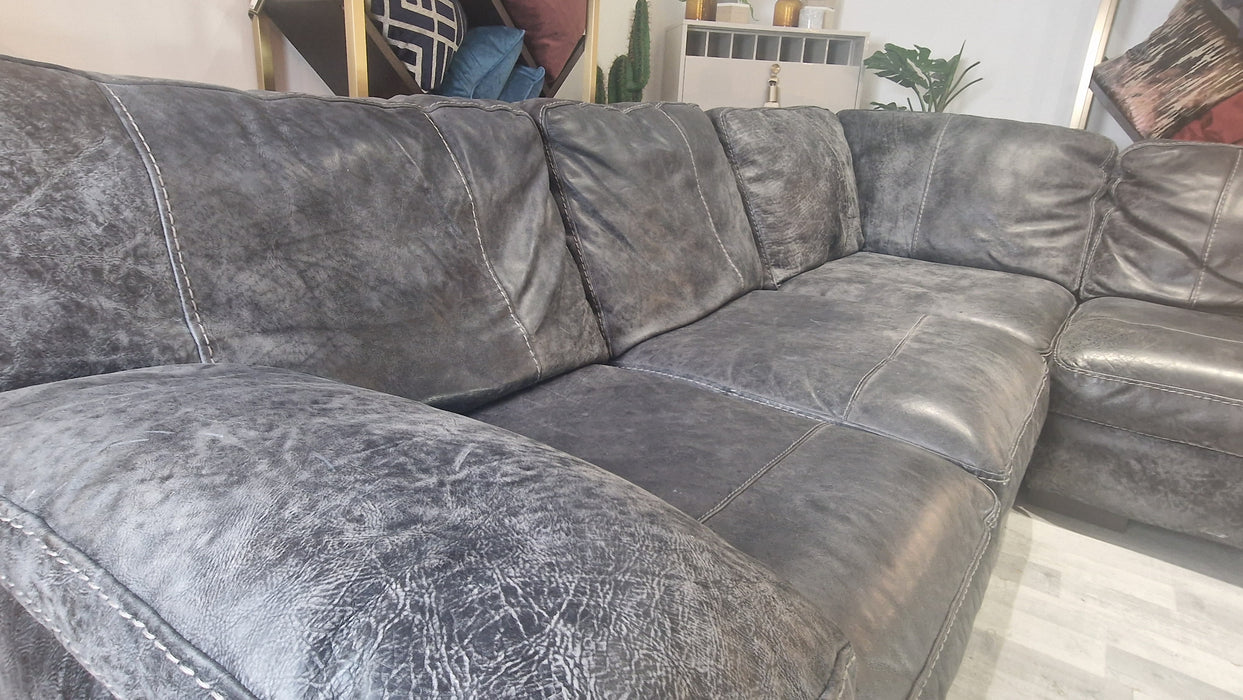 Linara 2 Corner 1 - Leather Sofa - Utah Grey