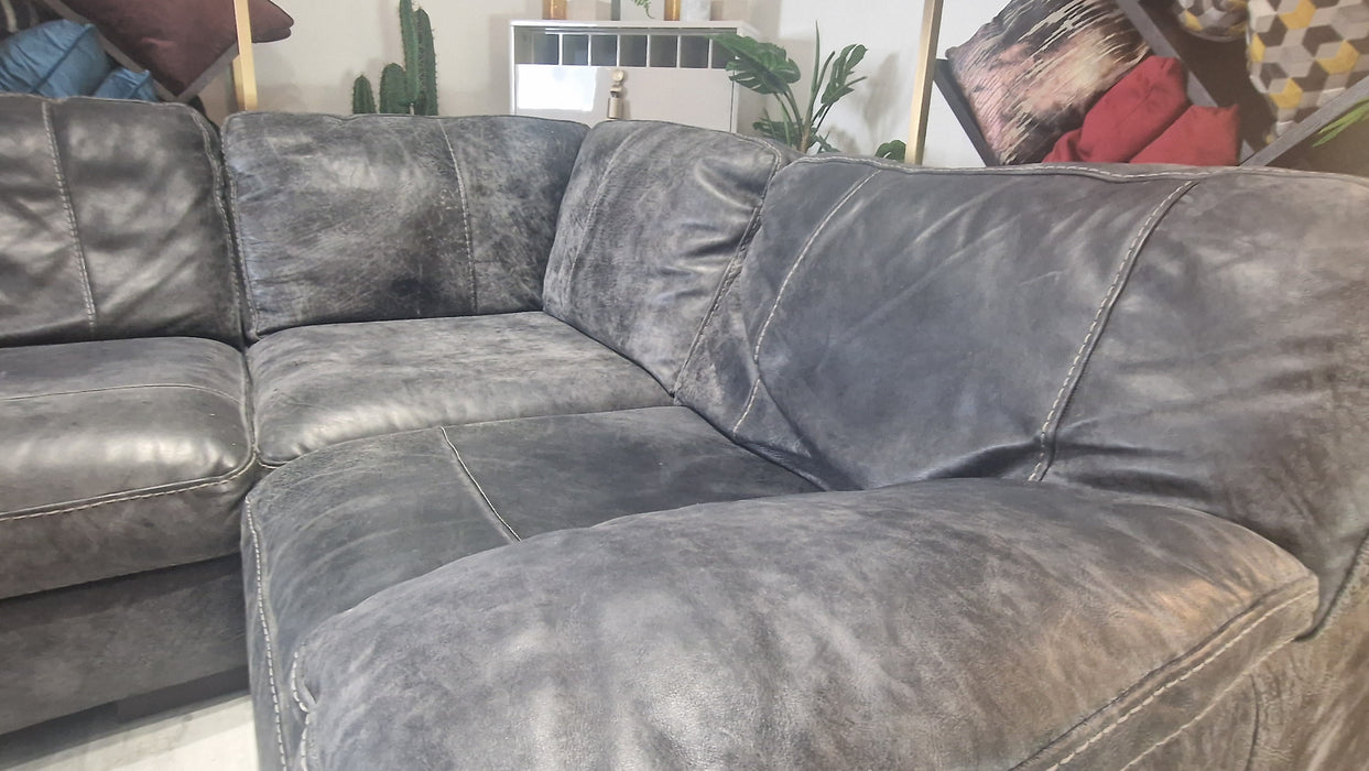 Linara 2 Corner 1 - Leather Sofa - Utah Grey