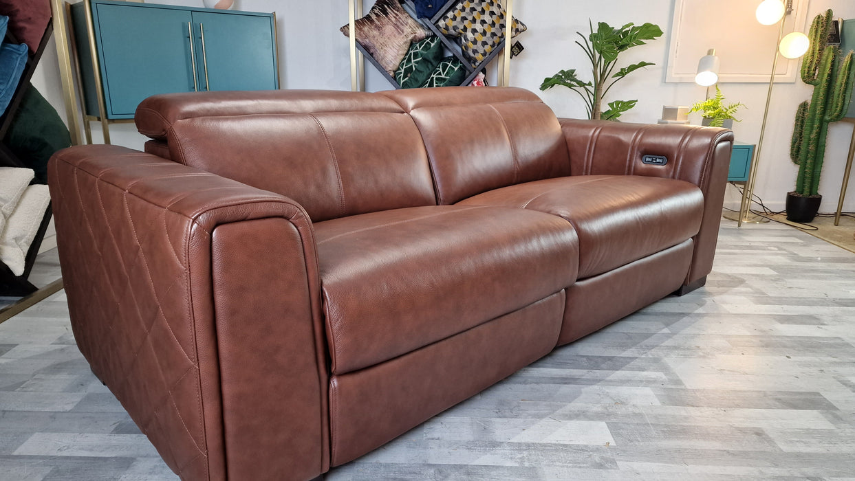 Mason 3 Seater - Leather Power Reclining Sofa - Trusty Embossed Leather Chestnut