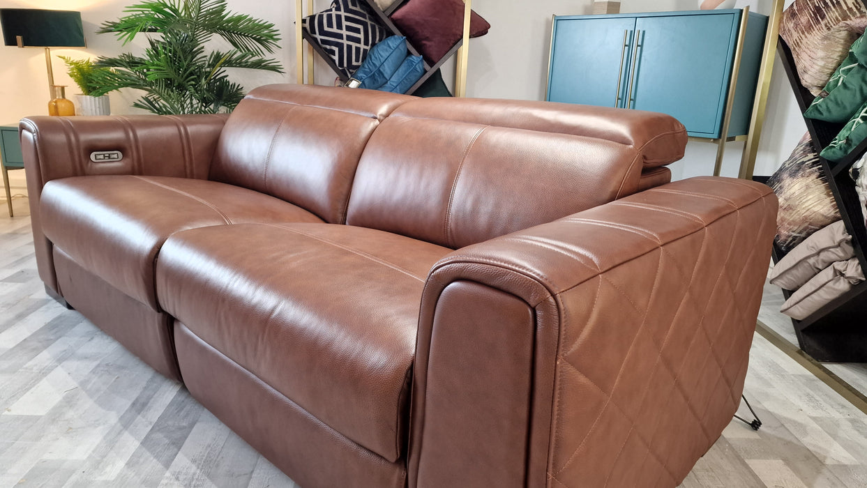 Mason 3 Seater - Leather Power Reclining Sofa - Trusty Embossed Leather Chestnut