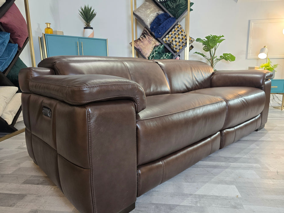 Laurence 3 Seater - Relaxed Embossed Leather Dark Brown - Power Recliner