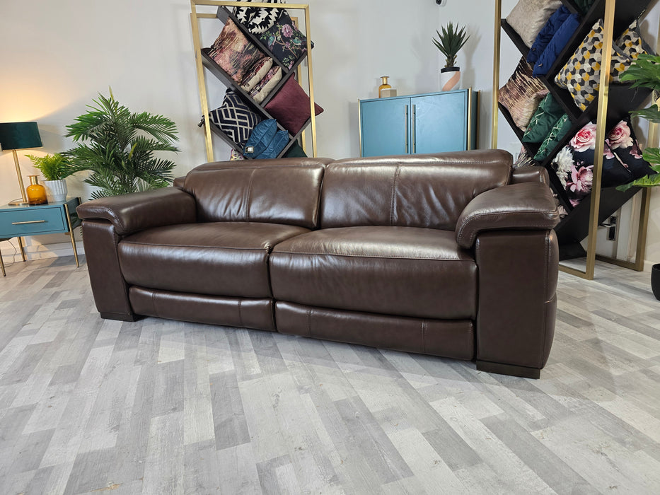 Laurence 3 Seater - Relaxed Embossed Leather Dark Brown - Power Recliner