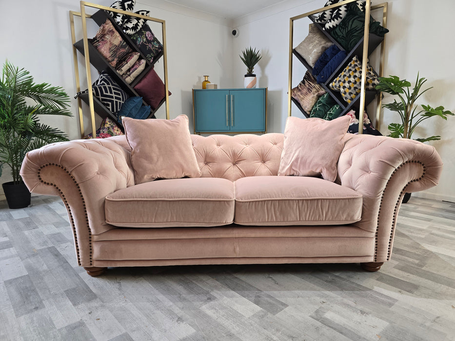 Chesterfield Style 2 Seater - Fabric Sofa - Velvet Rose