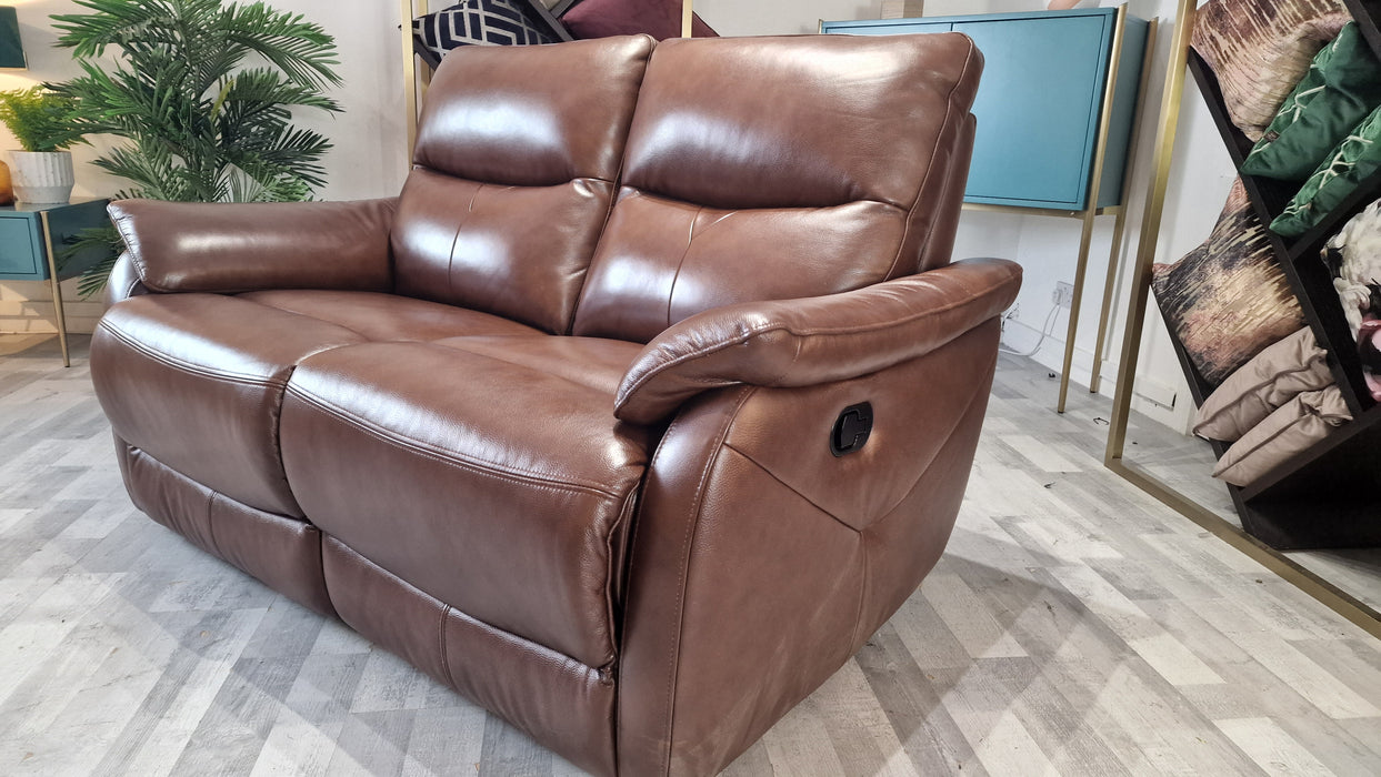 Albion 2 Seater - Leather Manual Reclining Sofa - Chocolate