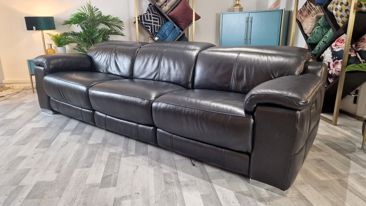 Laurence 4 - Leather Power Reclining Sofa - Le Mans Black