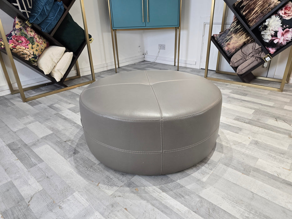 Lucca Round Footstool - Leather - Le Mans Fossil Grey