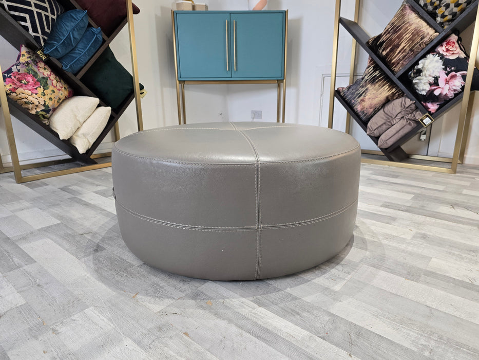 Lucca Round Footstool - Leather - Le Mans Fossil Grey