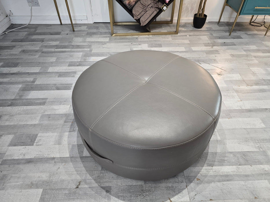 Lucca Round Footstool - Leather - Le Mans Fossil Grey