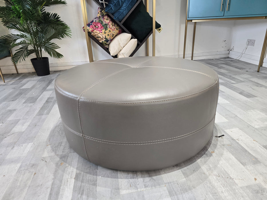 Lucca Round Footstool - Leather - Le Mans Fossil Grey