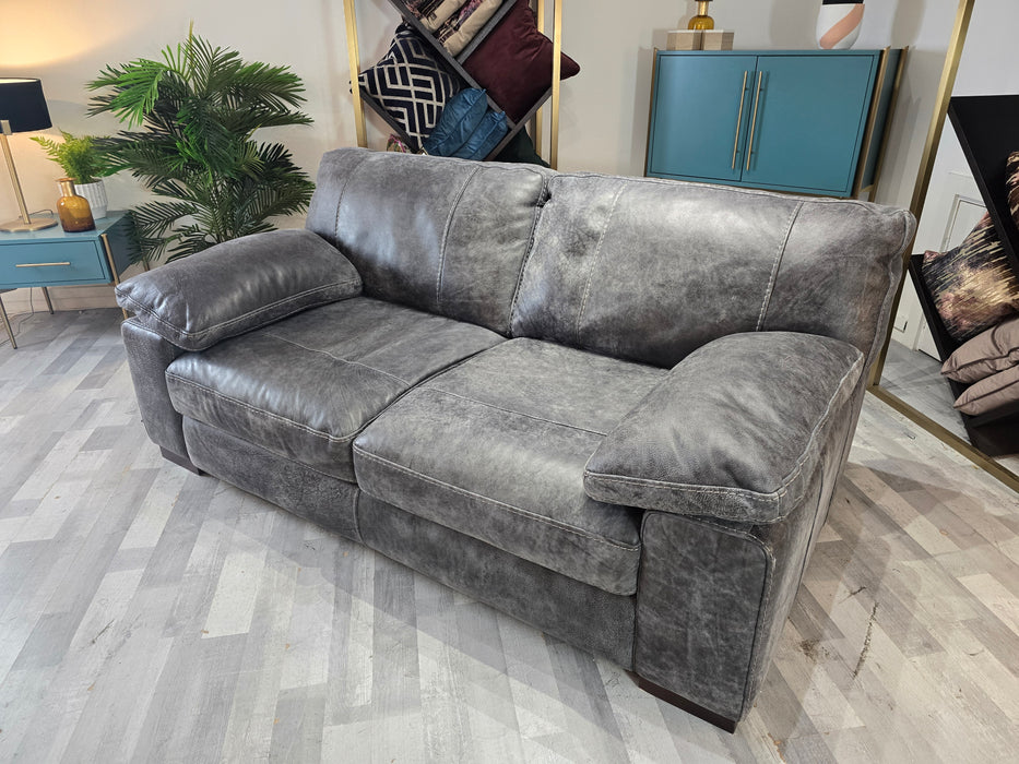 Linara 2 Seater - Leather Sofa - Utah Grey