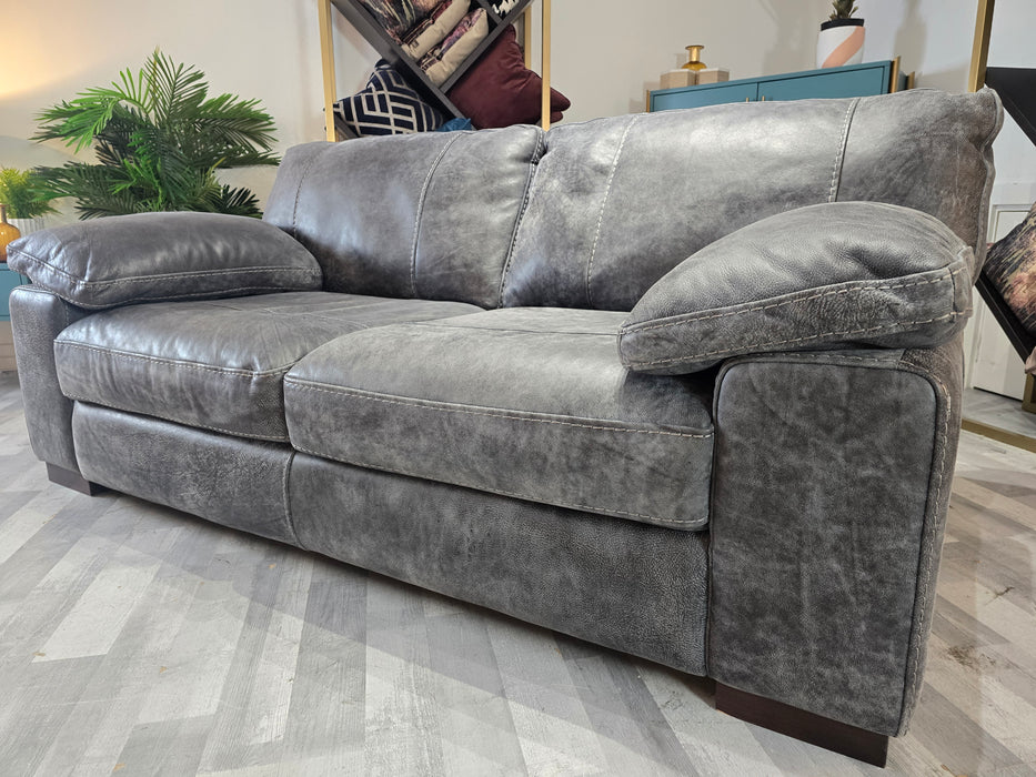 Linara 2 Seater - Leather Sofa - Utah Grey