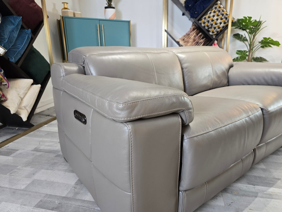 Laurence - 2 Seater Leather Power Reclining Sofa - Le Mans Fossil Grey