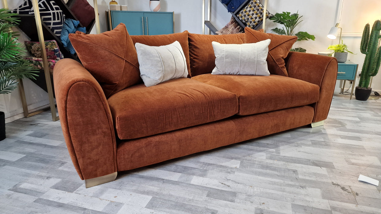 Hourglass 3 Seater - Fabric Sofa - Vintage Velvet Rust/Stone Mix