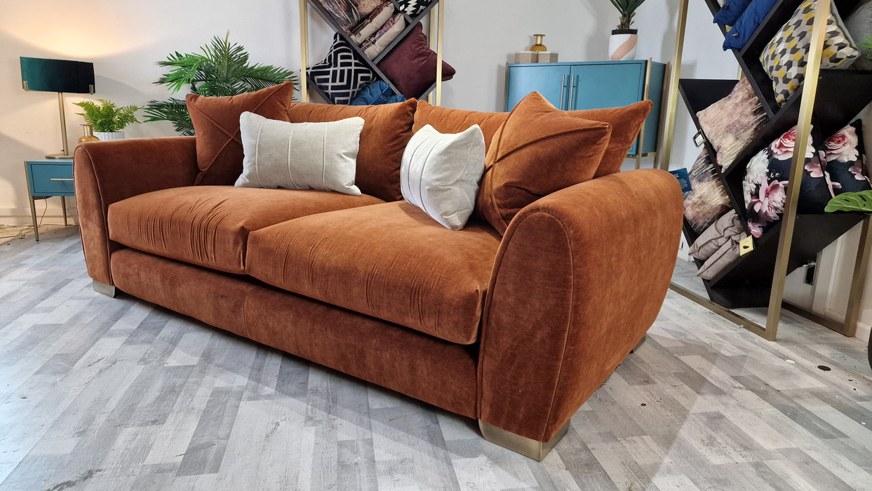 Hourglass 3 Seater - Fabric Sofa - Vintage Velvet Rust/Stone Mix