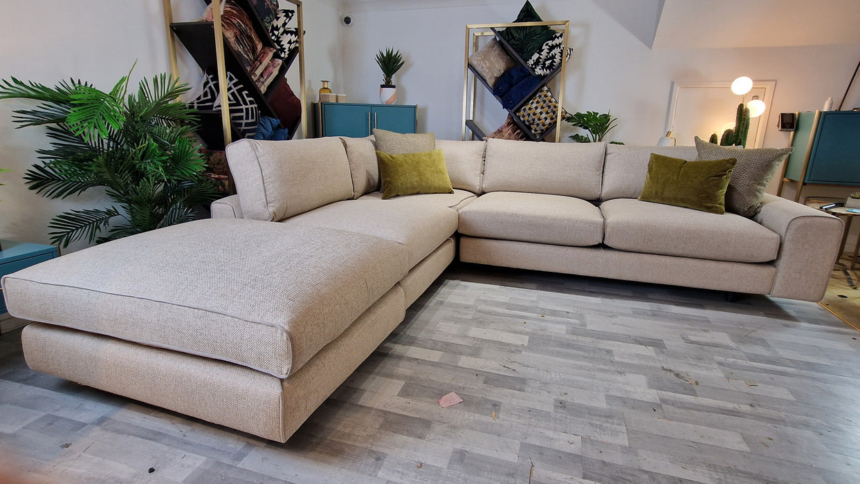 Sterling Terminal 1 Corner 3 - Fabric Sofa - Chunky Woven Stone/Olive Mix