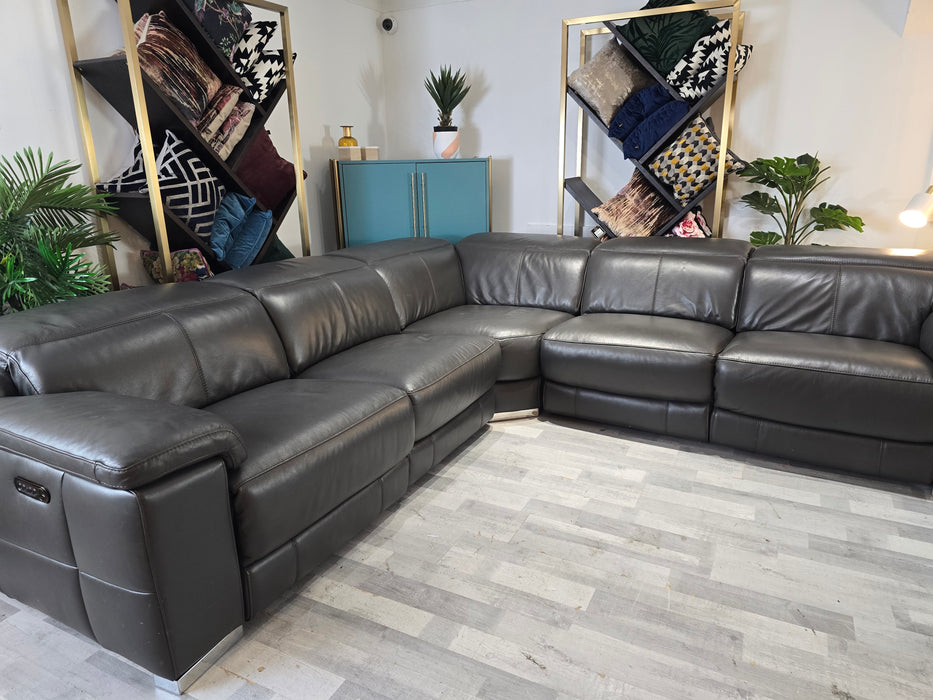 Laurence 3 Corner 3 - Leather Power Reclining Sofa - Charcoal