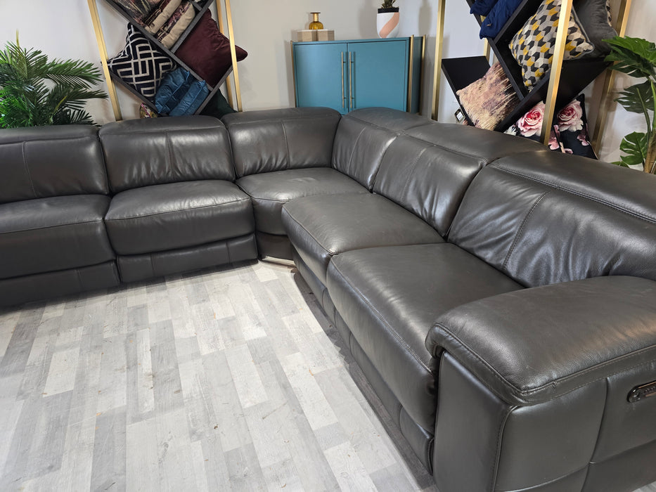 Laurence 3 Corner 3 - Leather Power Reclining Sofa - Charcoal