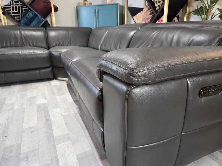 Laurence 3 Corner 3 - Leather Power Reclining Sofa - Charcoal